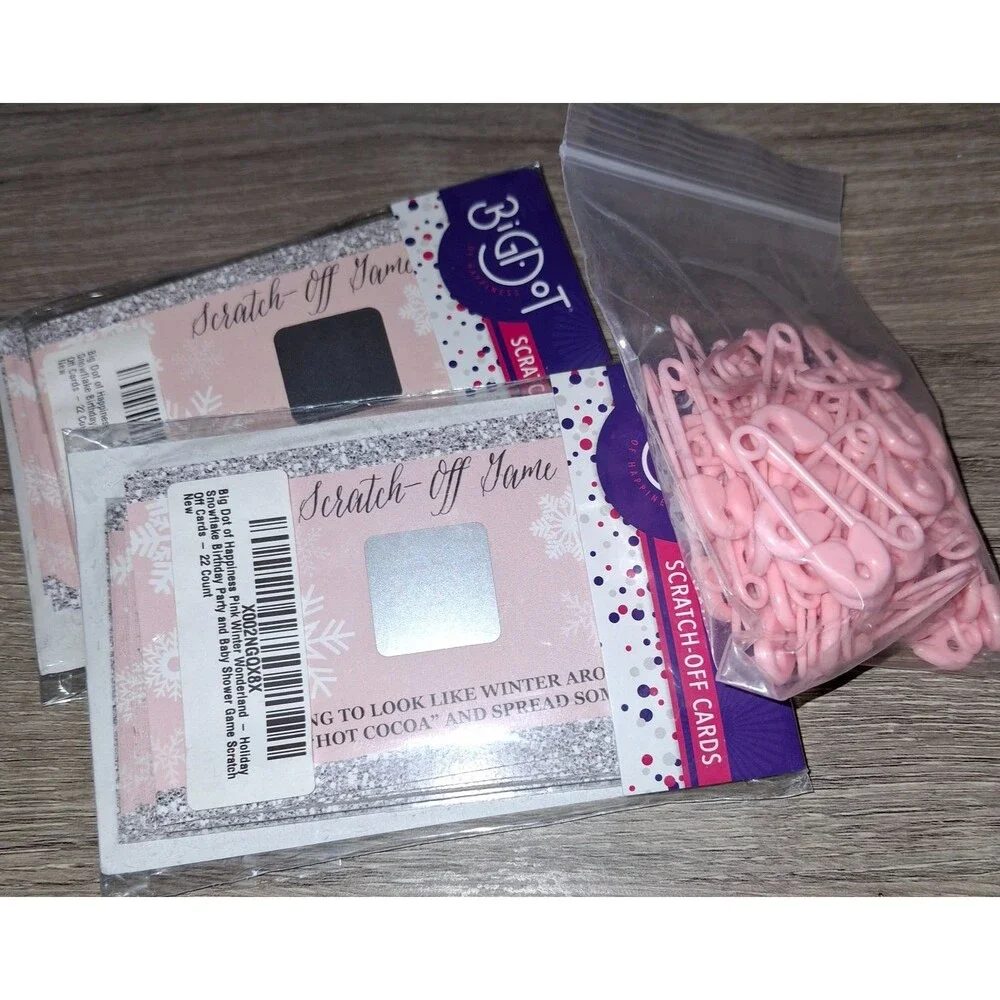 Baby Girl Shower Lot 6 Bottle Openers 2 pks Scratch-off game bag of plastic pins